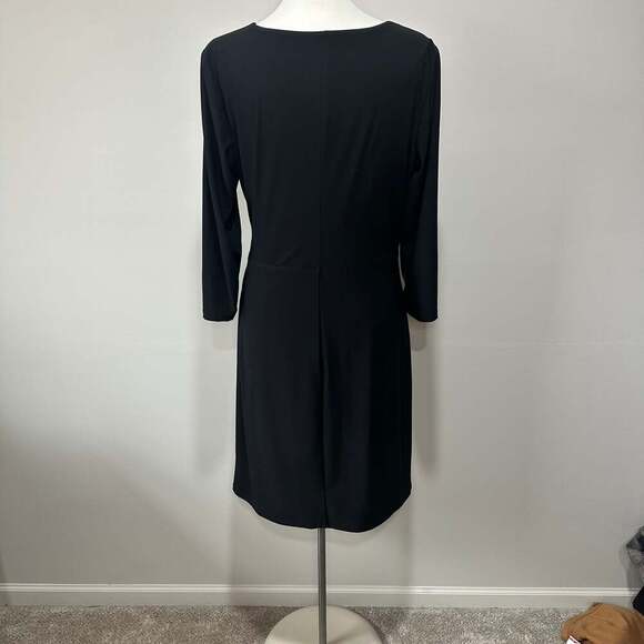 Lauren Ralph Lauren Black Dress Wrap Ruched Draped 3/4 Sleeve, Women Sz 14 - Picture 3 of 8